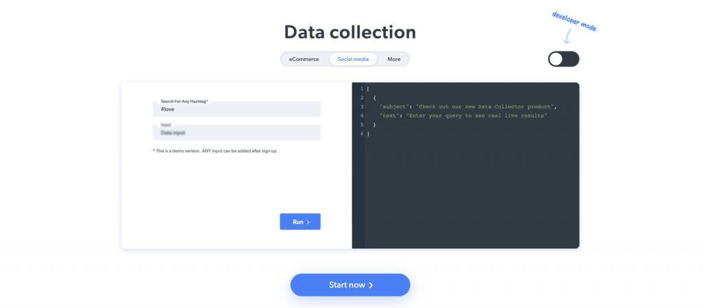 data collection screen of the bright data data collector